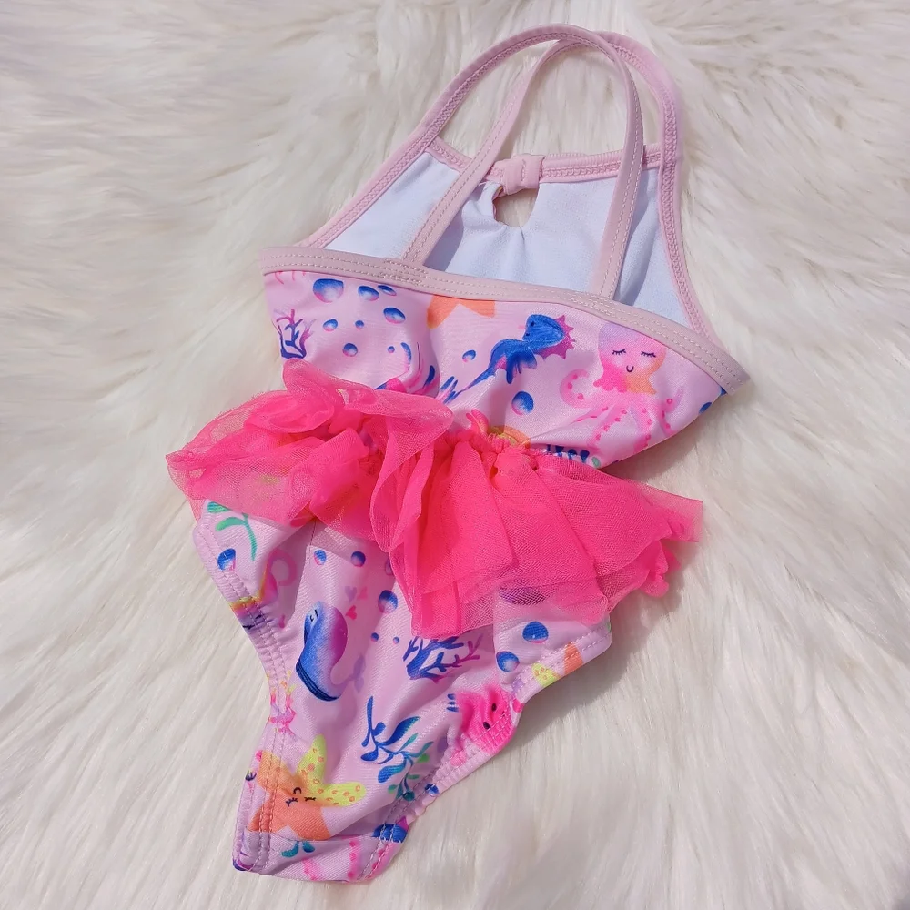 Girls size 12 months Swimsuit One Piece Pink Tulle Tutu Bathing Swim Suit Baby